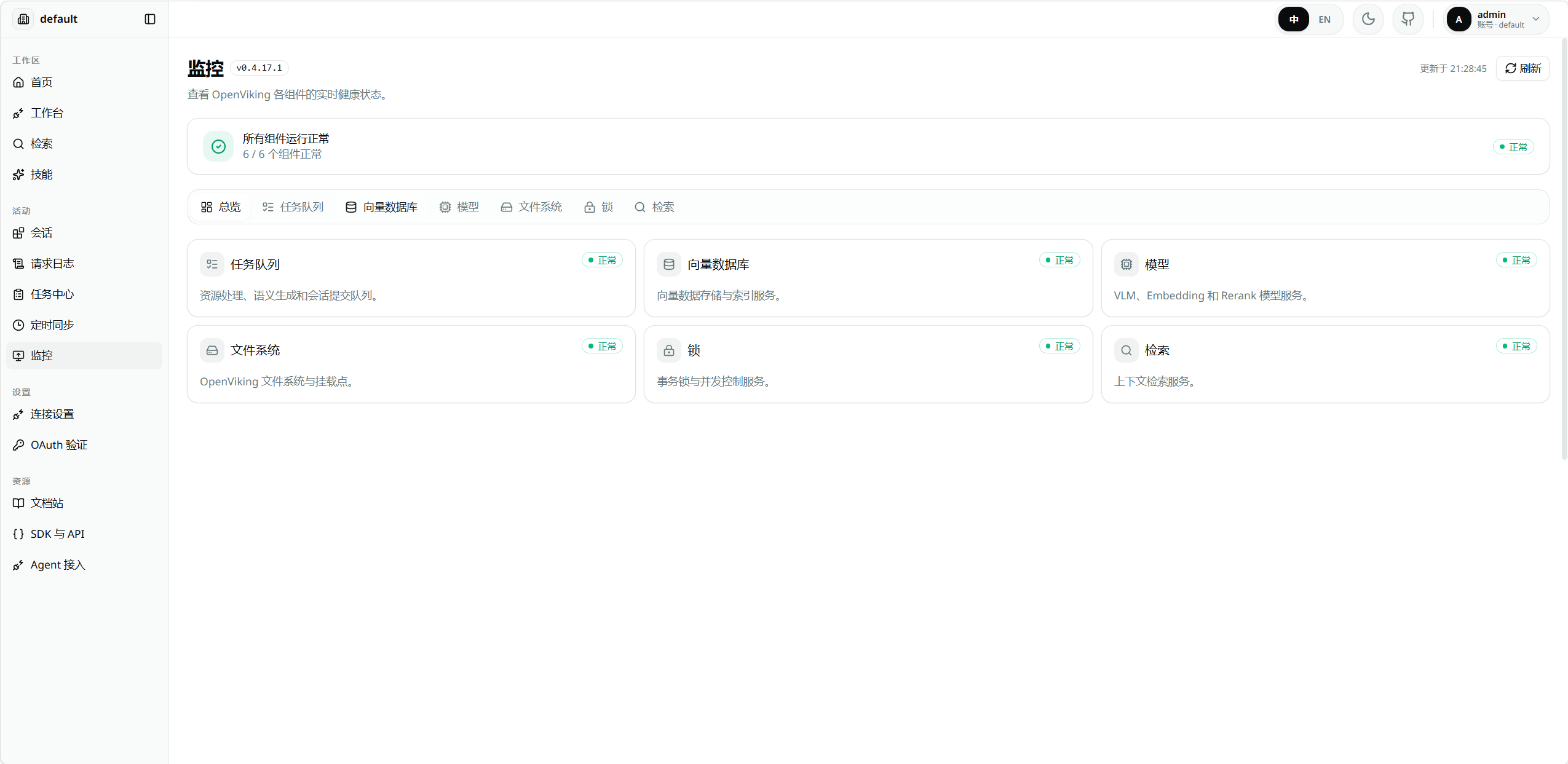 OpenViking监控主页实拍
